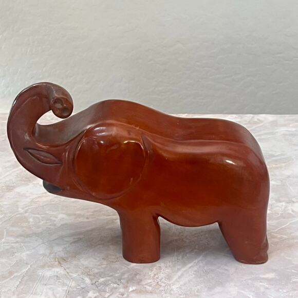 Hand Carved Wooden Elephant Figurine Solid Wood Raised Trunk Figure MCM - Picture 4 of 14